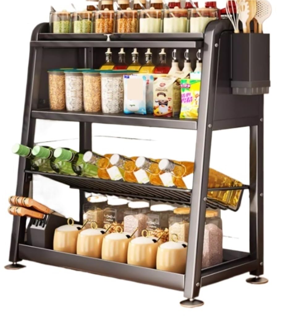 YNIYUJKL Spice Rack Spice Organizer Spice Shelf Metal 4-Tier Spice Rack Standing Kitchen Storage Organizer Shelf Counter Spice Shelf For Kitchen Countertop Seasoning Organizer Sp