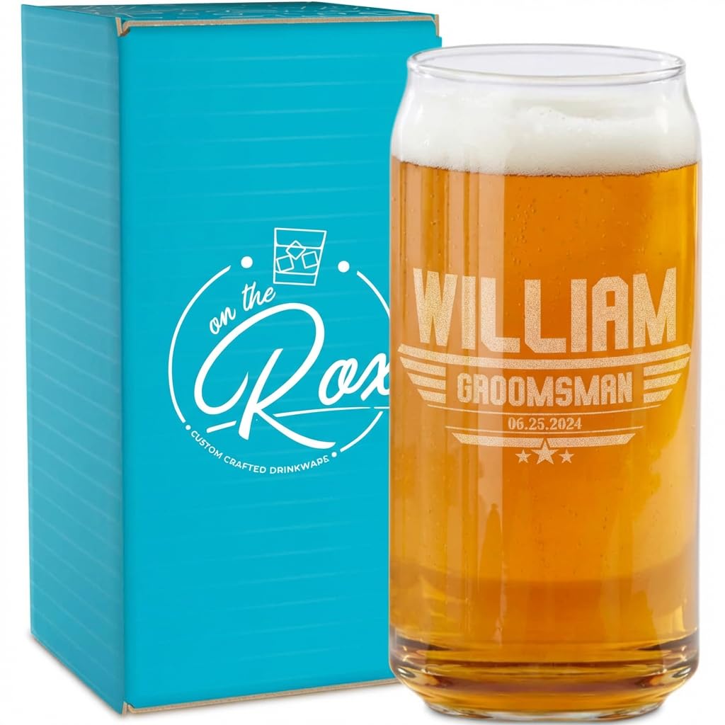 Personalized Groomsmen Beer Can Glass Gifts - Custom Groomsman Gift -Personalized Wedding Beer Can Glass - Groomsman Proposal - 20 oz Engraved Groomsmen Beer Glass - Personalized Wedding Favors