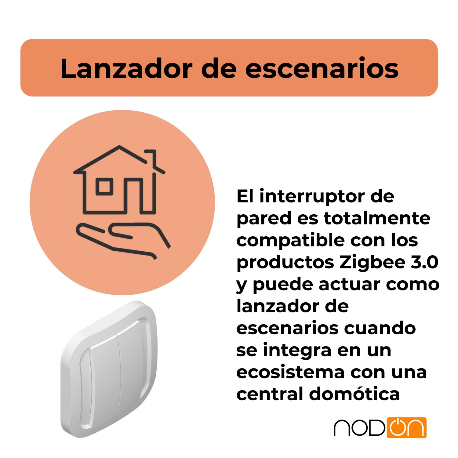 NodOn - Interruptor de Pared Inalámbrico Zigbee Green Power sin Pila ni Batería - Instalación Rápida - Interruptor Inteligente Compatible con Home Assistant, Z2M, Jeedom