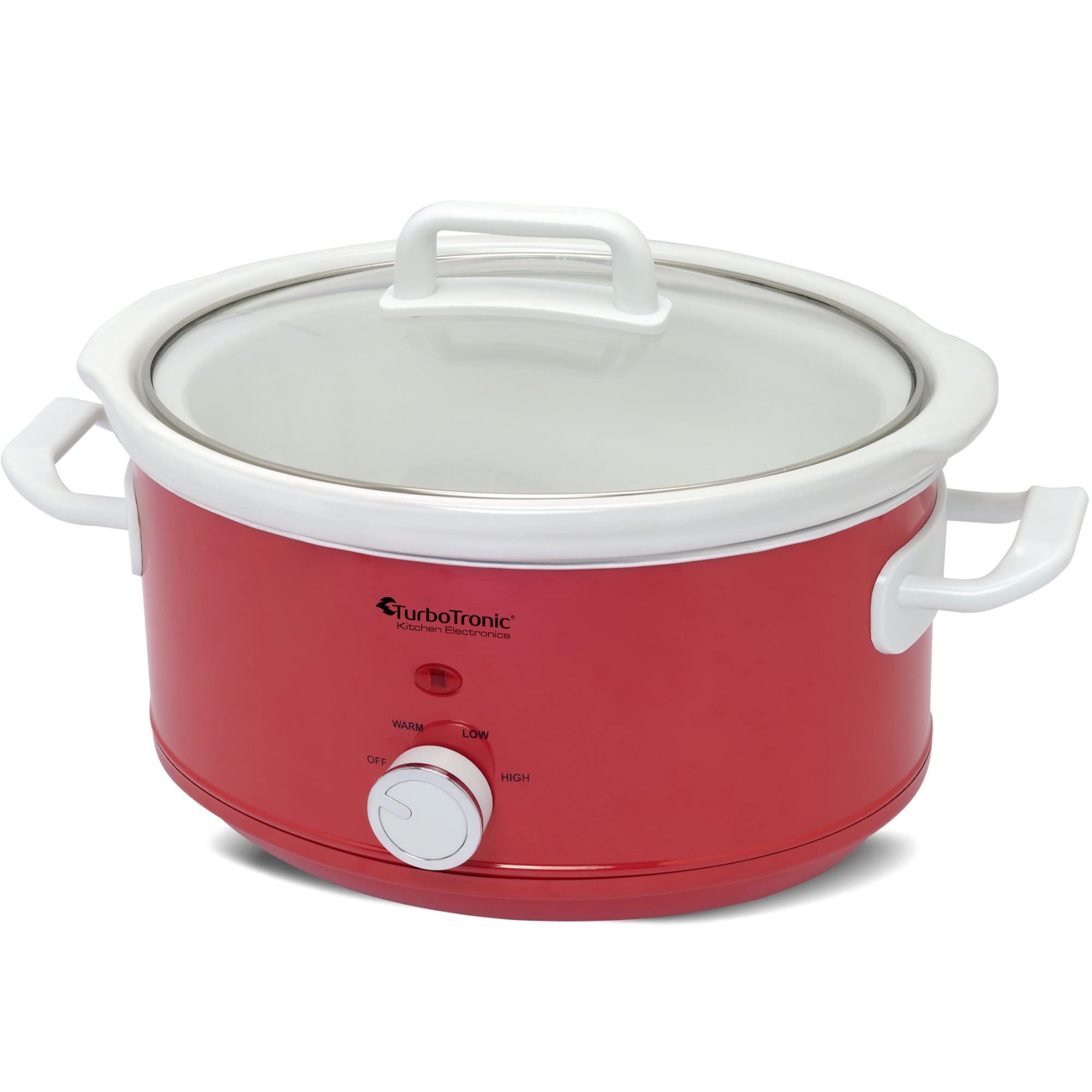 TurboTronic/Slow Cooker / 3,5 L/rot/weiß, hellblau/weiß, schwarz/Schongarer mit Warmhaltefunktion, Dampfgarer, Schmortopf, Gartopf, Sous Vide Garer, Retro-Look (Red)