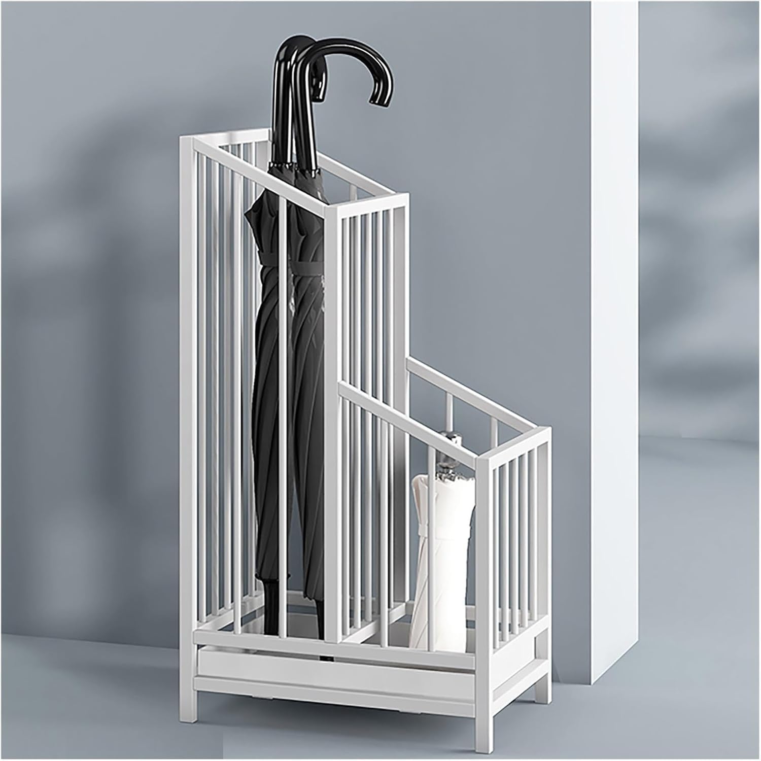 FCXWEVR Umbrella Holder for Entryway2in1 Stand & Draining Device for Long & Folding UmbrellasIndoor Storage Solution (White)