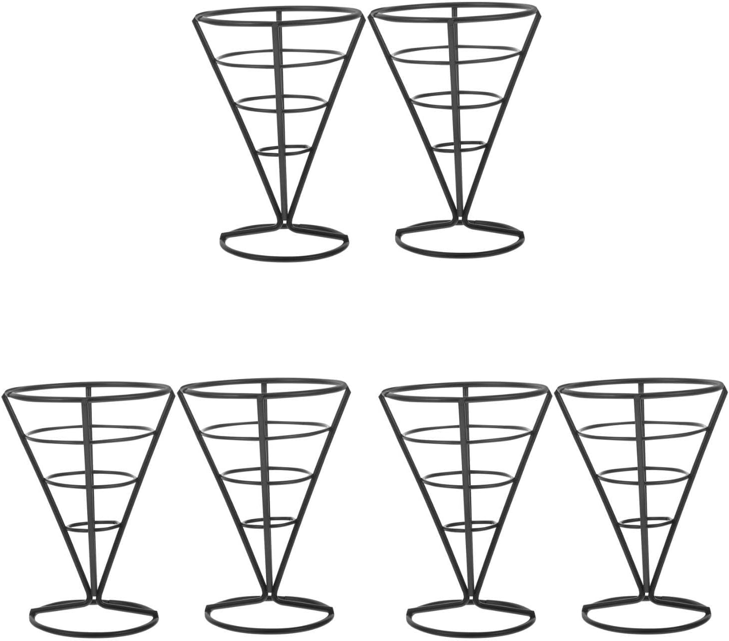 Baluue 6-Pack Black French Fry Basket Cone Holder - Stainless Steel Appetizer Display Stand for Party - Restaurant Style Mini Snack Basket for Fried Chicken & Waffle Cones (Black)