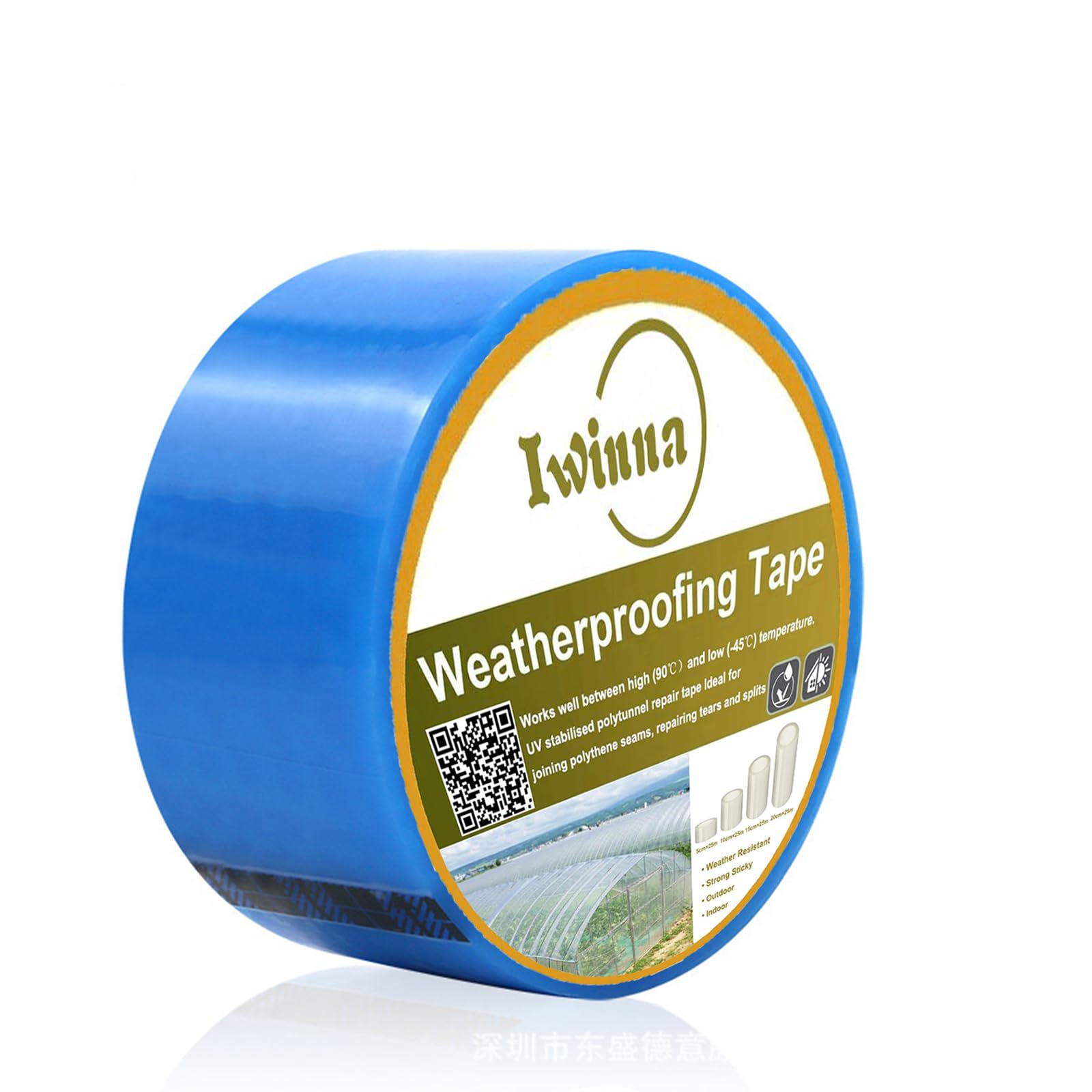 Iwinna Greenhouse Repair Tape, Extra Strong Polytunnel Polythene Blue Clear Waterproof Tape (50-25), (50mm x 25m)