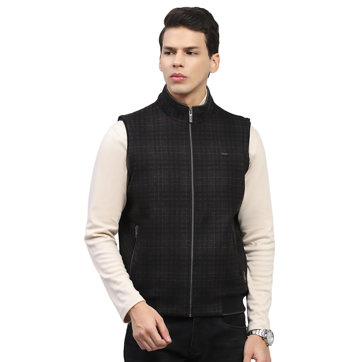 monte carlo Mens Checkered Mock Neck Sleeveless Jacket (224066878)-picture-49