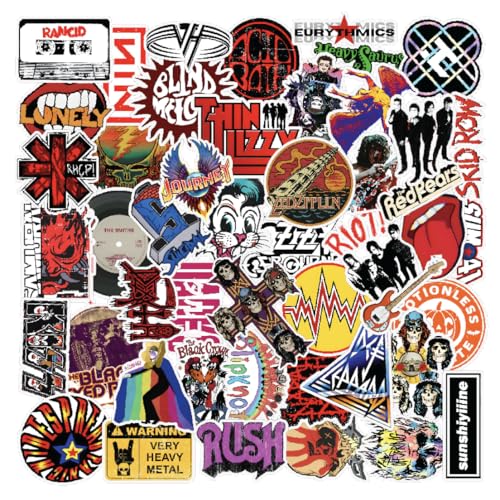 Image of CodersParadise 49-Pack Classic Rock Band Vinyl Stickers (3 Inch)- Waterproof Multicolor Self-Adhesive Decals for Laptop, Mobile Phone, Journal, Metal & Wooden Surfaces - Residue-Free Music Sticker Set