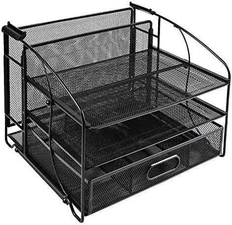 Amazon Basics Desk Organiser 3 Tray w/Sliding Drawer and Hanging File Holder, Black