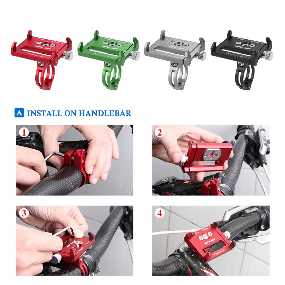 Lixada Supporto per telefono da bicicletta + bande di sicurezza, regolabile, universale, supporto per telefono portatile per manubrio della bicicletta, mountain bike, GPS, staffa a cricchetto, per