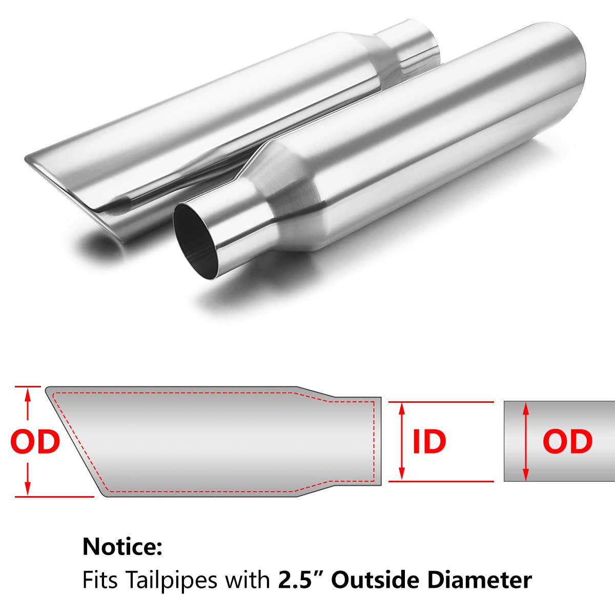 Embout D'Échappement Universel Inox 2,5" -> 4" - Chromé, Pour Voiture, Installation Boulonnée Facile - 9