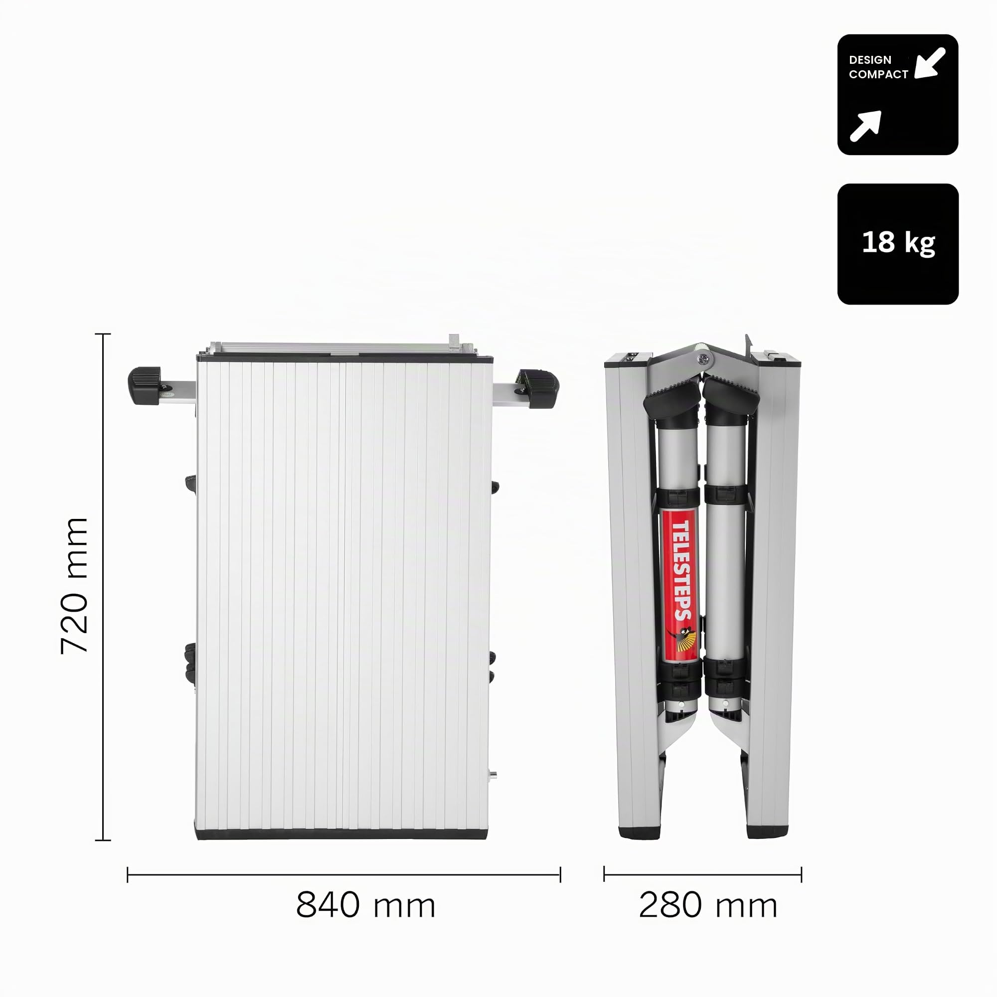 Plateforme télescopique de TELESTEPS I 3 hauteurs réglables 51 cm, 68 cm, 88 cm I Solid Line I Profilé antidérapant I Design sécurisé certifié I 61209-601