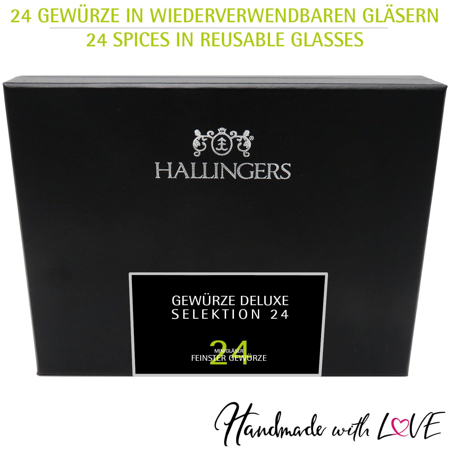Hallingers Genuss Manufaktur Gewürz Geschenk-Set - 24 Gewürze aus aller Welt in wertiger Geschenkbox mit Rezept-Booklet "Deluxe Selektio...", Geschenkidee für Frauen Männer