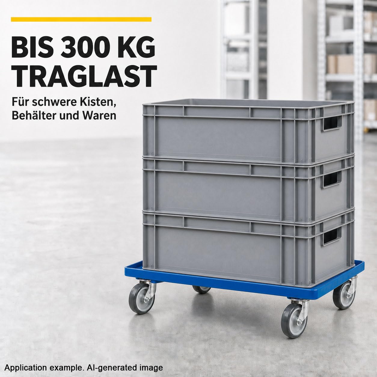 GERSO Socle Roulant Bleu pour caisses Euro 600 x 400 mm – Chariot de Transport en Plastique HDPE avec 4 Roues pivotantes Ø 100 mm – Charge maximale 300 kg