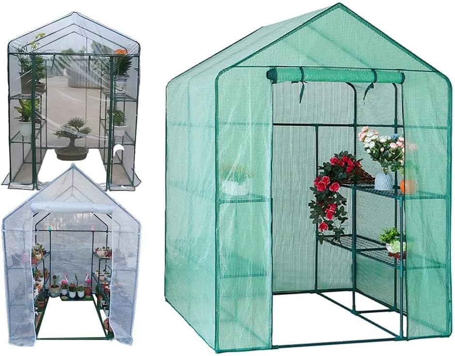PVC Greenhouse Cover Replacement for Walk-in Garden House, Transparent White Green Plant Shelter Skin for Indoor Outdoor Balcony, 143x143x195cm, Frame Not Included(white)