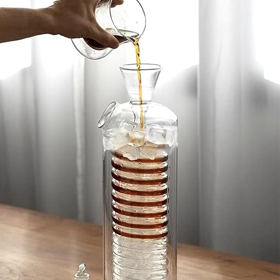 水出しアイスコーヒーメーカー 水出し コーヒーポット 大容量 エスプレッソ手作り耐熱 ガラス製 180ml/340ml コーヒーサーバー スパイラル冷却管と分配蛇口付き ガラスコールドブリューポット 家庭 オフィス用 340ml