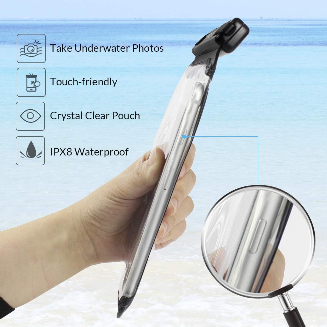 FRiEQ Waterproof Case Cellphone Dry Bag Pouch for iPhone 11 / iPhone 11 Pro Max Xs Max XR XS X 8 7 6S Plus, Samsung Galaxy S10 S10e S9 S8 +/Note 9 8, Pixel 3 2 XL HTC LG Sony Moto up to 7" Black