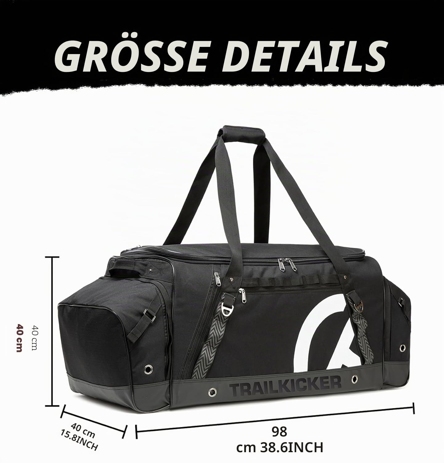 TRAILKICKER Hockeytasche, extra großer Hockey-Rucksack, für alle Hockey- oder Feldhockey-Ausrüstung, zwei Schlägerhalter und separates Stollenfach, Schwarz
