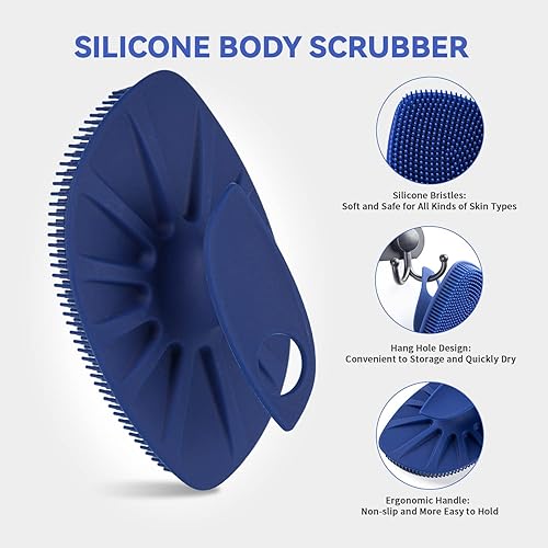 Miniatura 6 de HieerBus Limpiador corporal de silicona, paquete de 2 cepillos de baño de ducha, exfoliante suave y masaje, cerdas largas enjabonan bien y más