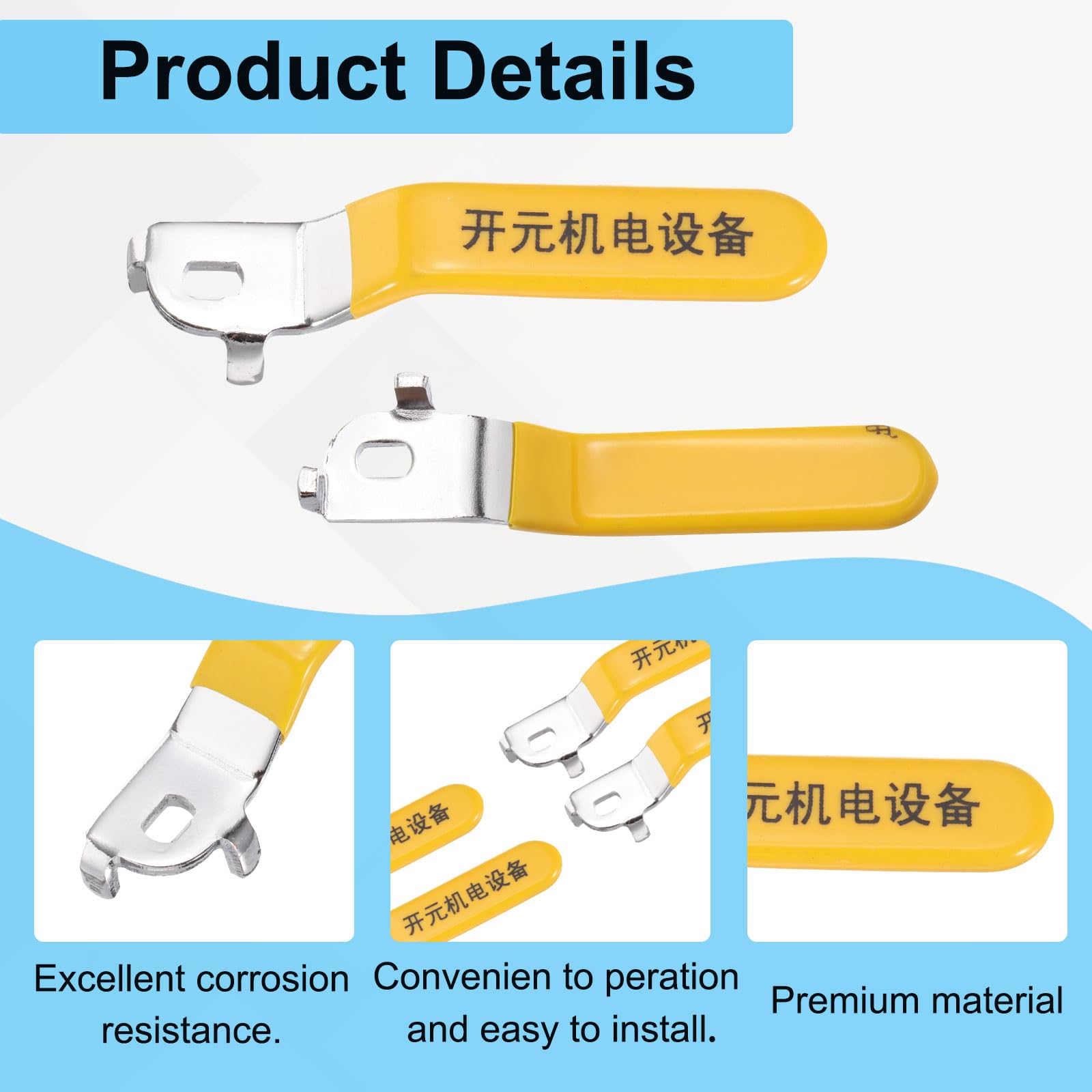 PATIKIL Lever Handle for Ball Valve 3pcs Metal Valve Handle Total Length 94mm with Hole Size 8x5x3mm for Outdoor Faucet Replacement Repair Hose Bib Yellow - Image 3