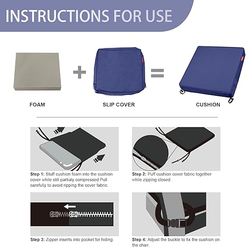 Miniatura 7 de Pcinfuns Juego de 2 cojines para silla de patio, 24 x 24 pulgadas, para muebles de patio, jardín, sofá, silla, con correas ajustables, color azul