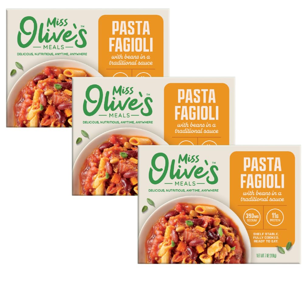 Miss Olive’s Pasta Fagioli, Ready-to-Eat Microwavable Pasta & Beans Meal, Italian-Style, 7 oz (3-Pack)
