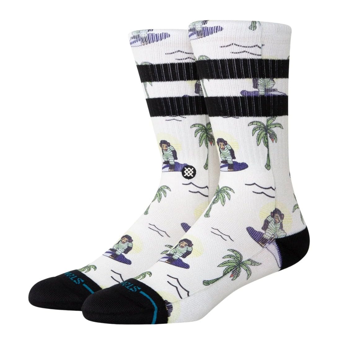 Stance Surfin Monkey Crew Socks White Patterned Calf Socks Medium