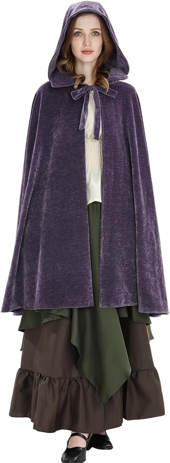 Medieval Costume with Hood Renaissance Hooded Cloak Vintage Cape Witch Wizard Victorian Halloween Fancy Dress Costume