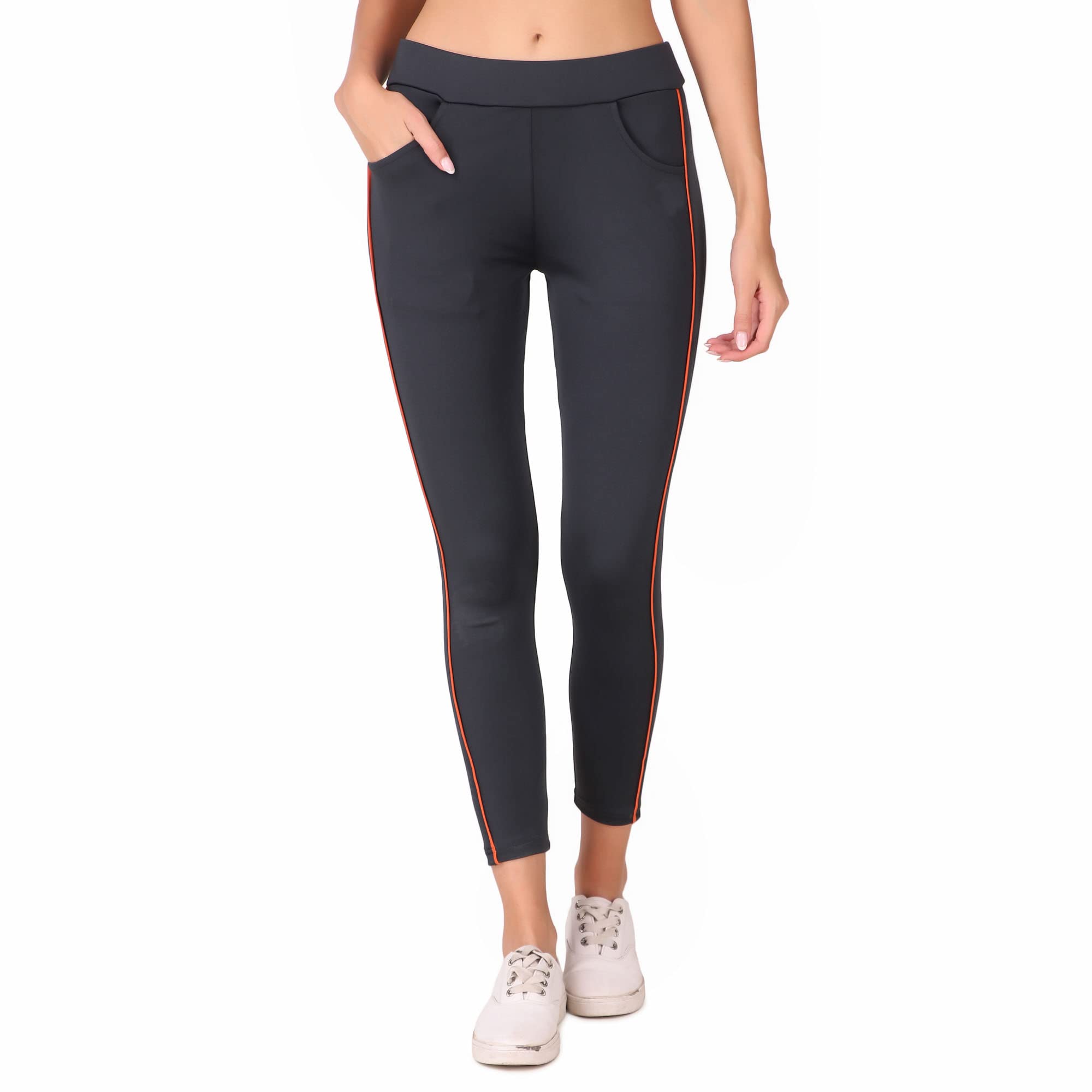 VARMINT Womens Active Wear Ankle Length Stretchable Jegging for Yoga Sport and Gym, High Rise Waist Regular Skinny Fit Jegging - Round Pocket