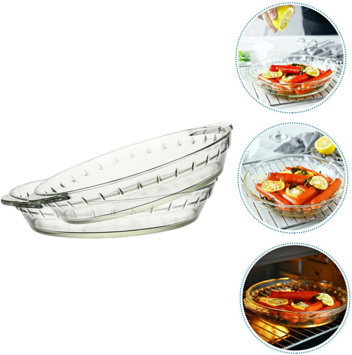 Unomor 2pcs Glass Baking Dishes Heat-resistant Plate for Oven Microwave Dish for Baking Broiler Pan