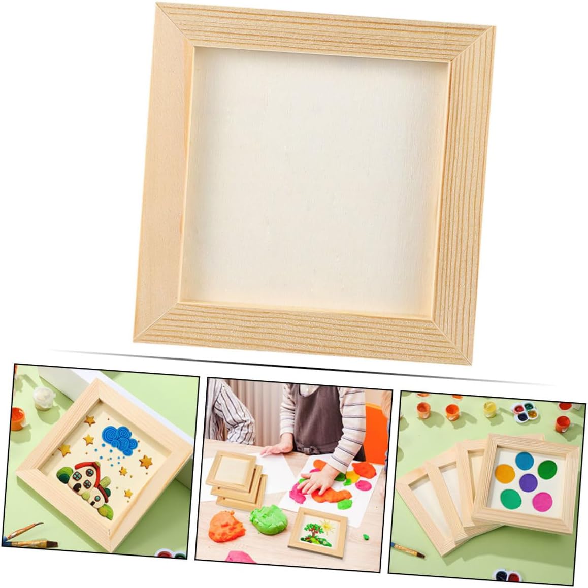 5pcs DIY Wooden Picture Frames 20x20cm Light Wood Blank Craft Frames for ’s Painting and Artwork Display