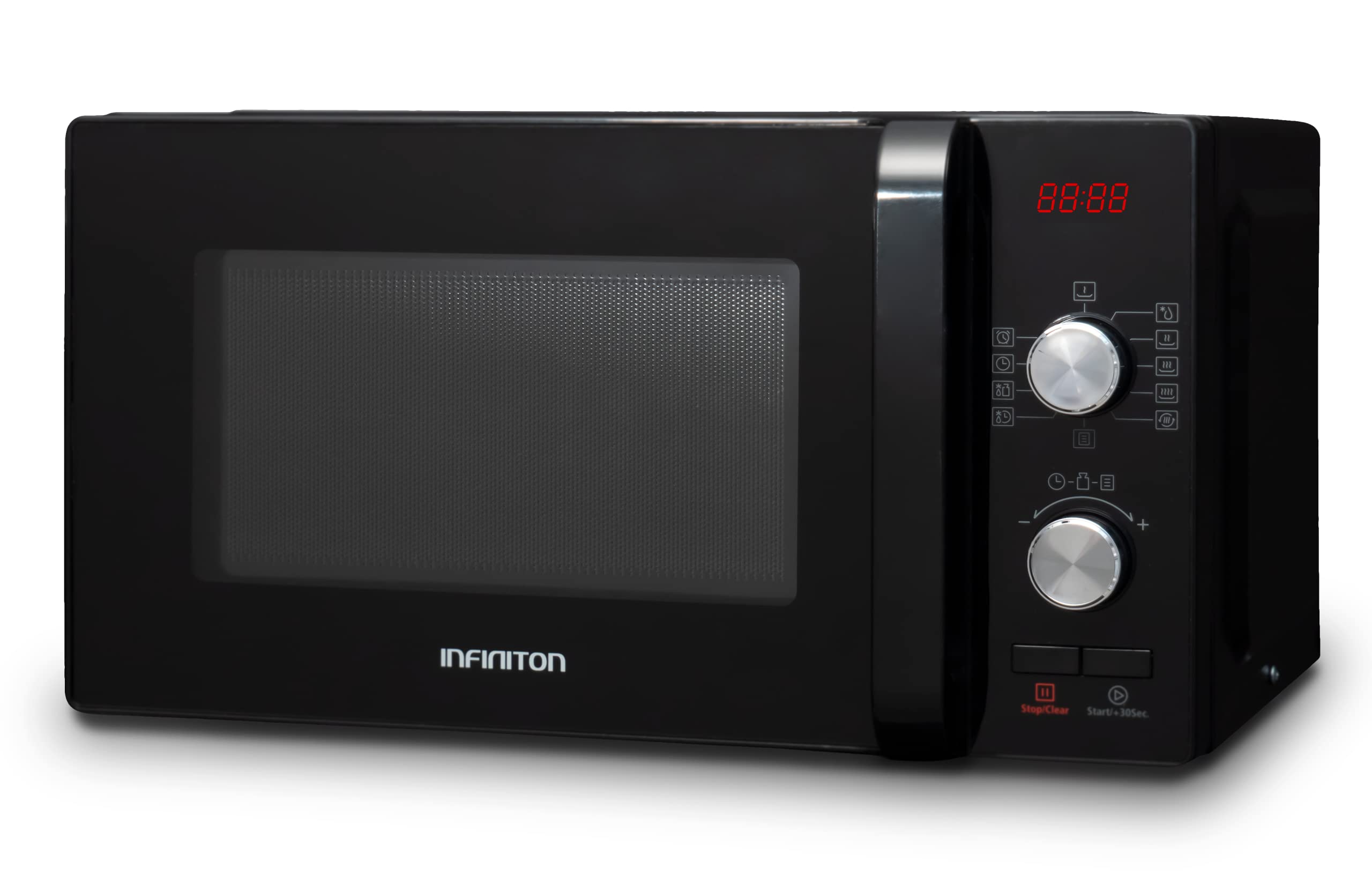 INFINITON MW-F102 - Microondas, Negro, 20L, 700W, Control digital, Función Defrost, Interior cerámico, Puerta de cristal, Sistema sin plato giratorio