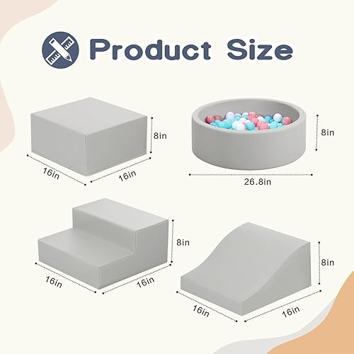 Miniatura 2 de Bloques de escalada de espuma para niños pequeños con 4 juguetes de escalada de cuero sintético y un pozo de pelotas - Piscina de bolas de espuma