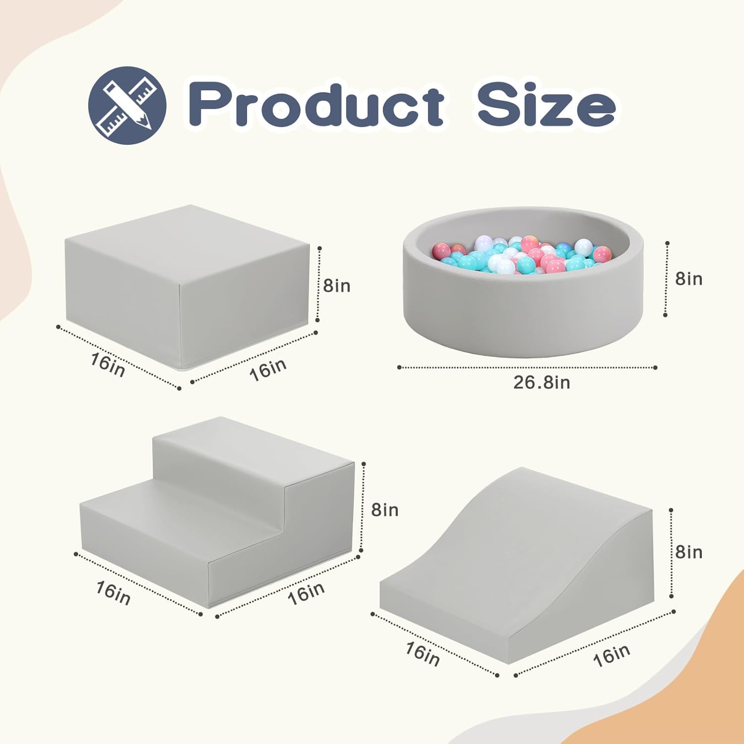 Hoohtoot Foam Climbing Blocks for Toddler: with 4-Piece PU Leather Climbing Toys and a Ball Pit - Foam Ball Pit for Toddlers - Climbing Toys Indoor for Kids Crawling