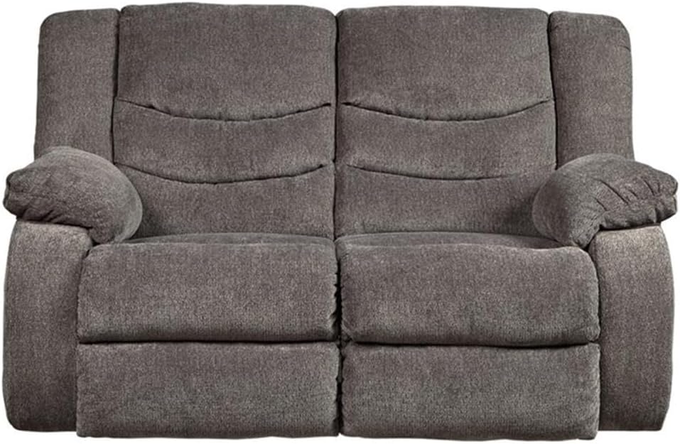 BOWERY HILL Contemporary Reclining Loveseat, Polyurethane Upholstered, Dual-Sided Reclining, Waterfall Back Design, Dark Gray Chenille, Compact 40" H x 63" W x 40" D, Living Room Seating