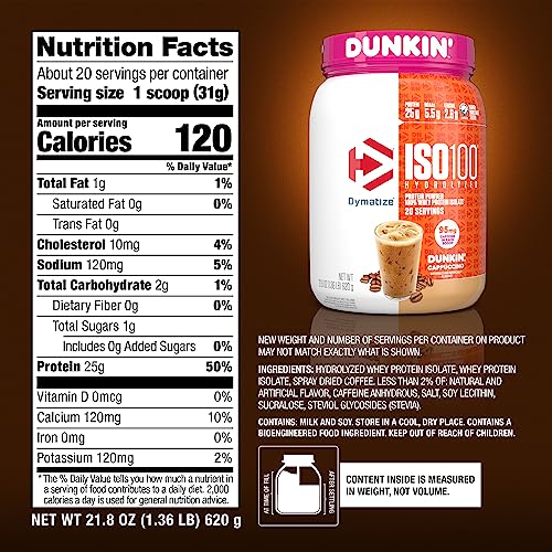 Dymatize 60009 Iso100 Hydrolyzed 100% Whey Isolate Protein Powder In Dunkin' Cappuccino Flavor thumb #4