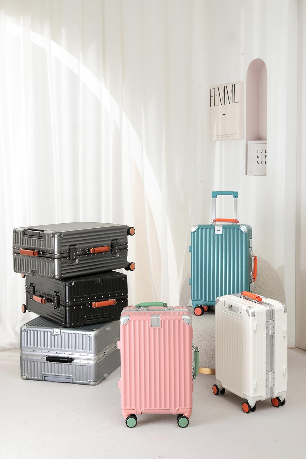 Aoliwei Aluminium-Rahmen Koffer Extra Großer XL (80cm) – Premium Hartschalen-Trolley für Reisen ab 13 Tagen, mit braunem Echtleder-Griff, TSA-Schloss & & 360° Silent-Doppelrollen, Silber