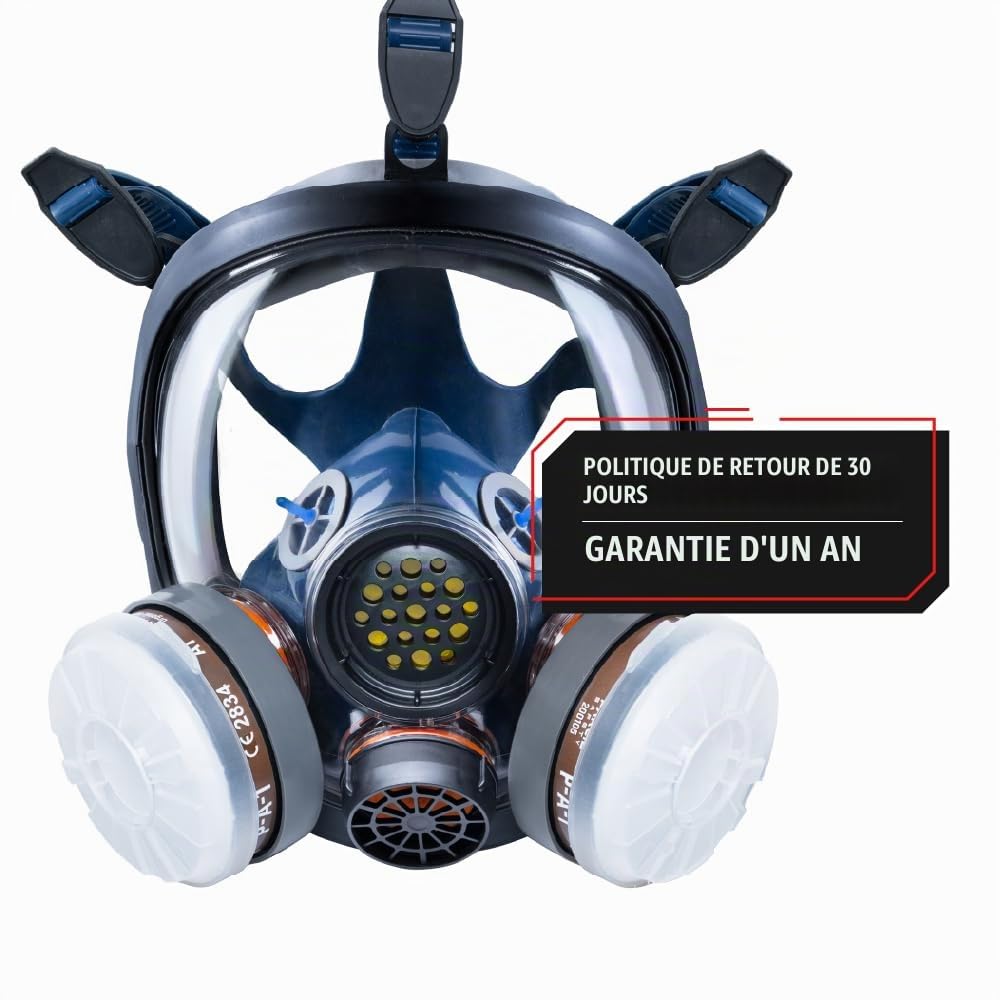 Respirateur de vapeur bio intégral PT-100 - Certifié ASTM - Double filtre à charbon actif N95 - Protection des yeux - Qualité industrielle