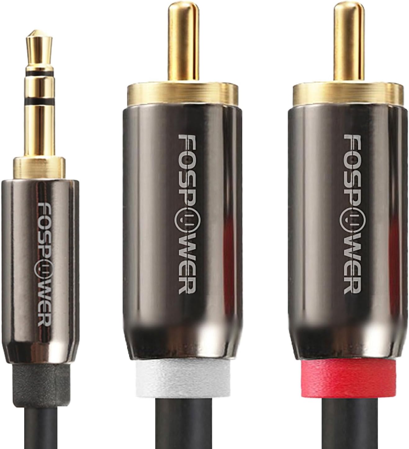 FosPower 3.5mm to RCA Cable (6FT), RCA Audio Cable 24K Gold Plated Male to Male Stereo Aux Cord [Left/Right] Y Splitter Adapter Step Down Design
