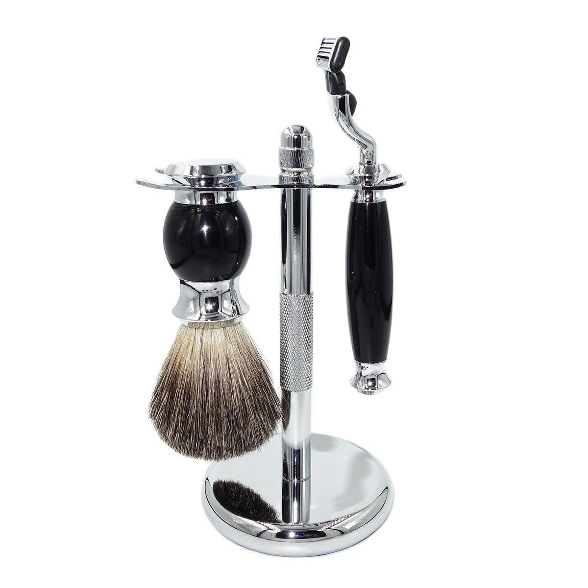 Soporte for maquinilla de afeitar Prácticos soportes for cepillos de afeitar for hombres, juego de soporte for cepillo de pelo de tejón de acero inoxidable, herramientas de limpieza de aseo de