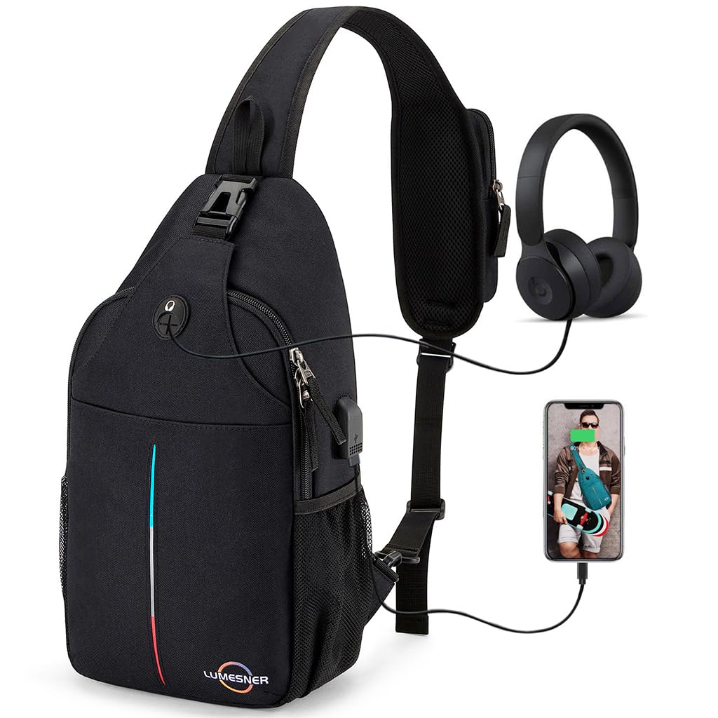 GUSTAVE® Crossbody Bags for Men Sling Bag With Built-In 7-Inch Phone Pouch, Earphone Hole & Charging Port, Lightweight Durable Backpack For Travel, Hiking, Outdoor, School, Daily Use GUSTAVE® Crossbody Bags for Men Sling Bag With Built-In 7-Inch Phone Pouch, Earphone Hole & Charging Port, Lightweight Durable Backpack For Travel, Hiking, Outdoor, School, Daily Use