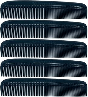 Gents 5-Pack Unbreakable Pocket Combs Black - Round Teeth Coarse Fine for Beard Mustache Hair, Travel-Friendly Grooming