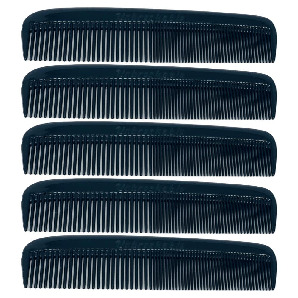G.B.S GENTS (5 Pack) Pocket Comb Black Unbreakable Round Teeth Course Fine Pocket Beard & Mustache Combs for Men's Hair | Sideburns Travel-Friendly Symmetry, Friendly Birthday Gifts Peines para Cabello