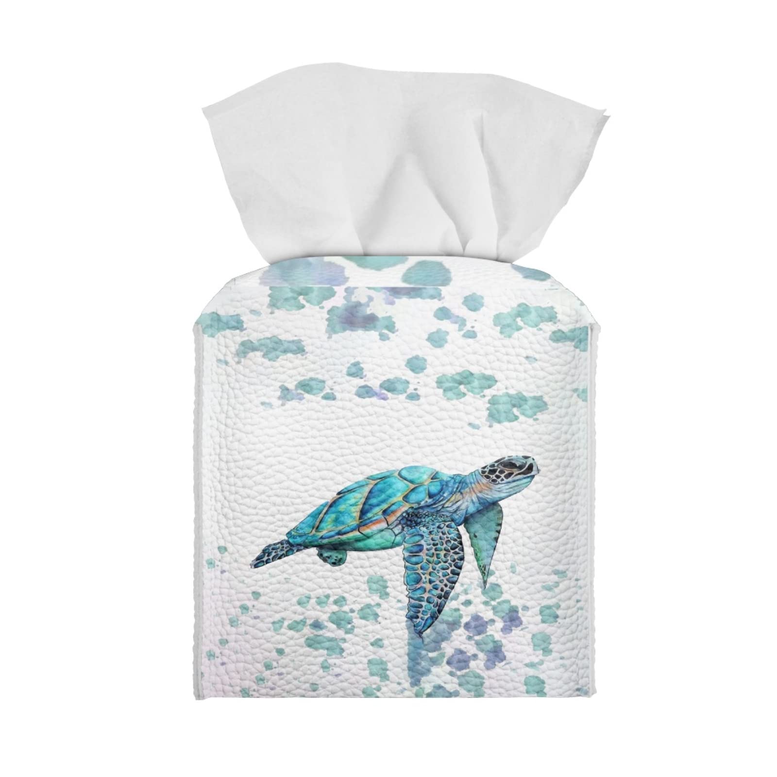 TOADDMOS Sea Turtle Print Tissue Box Cover Holder,PU Leather Square Tissue Box Holder for Bathrooms/Office/Car/Nightstand/Dining Table