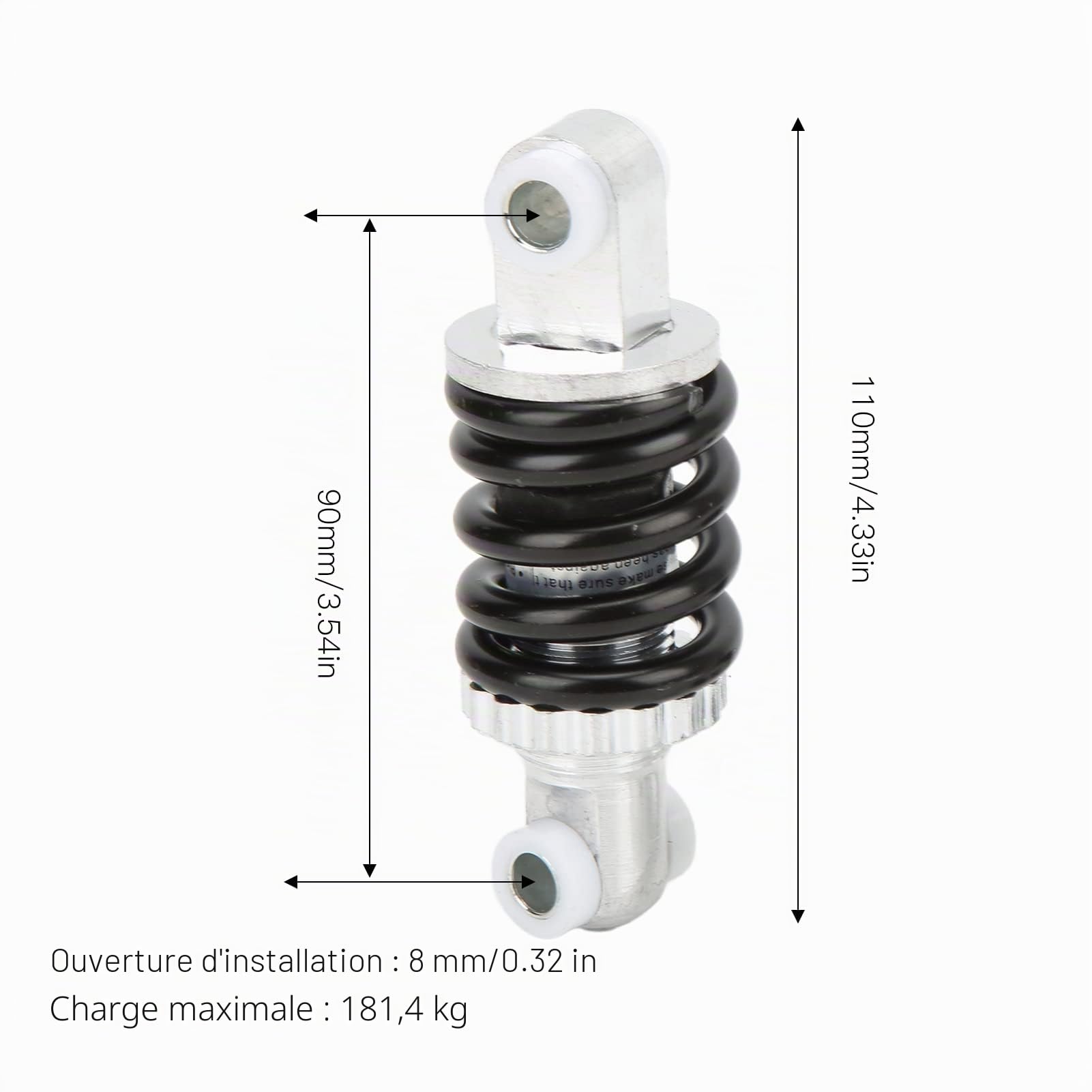 2 Pieces Amortisseur Arrière de Vélo, 90mm 400 LB Arrière S Hock Amortisseur Arrière Universel pour 47cc 49cc ATV Scooter électrique