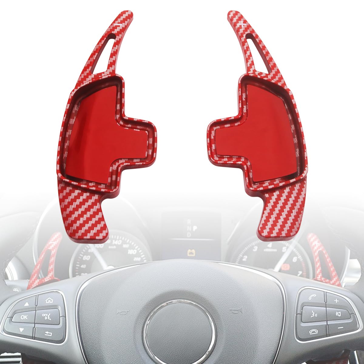 Gear Steering Whee Shift Paddle Extension Compatible for Benz A B C CLA CLS GLA GLC GLE GLS Class Accessories Shift Paddle Extended Add-on Red Carbon