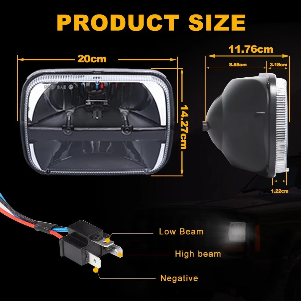 Faro Principale Auto Per Jeep Per Wrangler Per Cherokee XJ Per Fuoristrada Anabbaglianti/abbaglianti Fari Quadrati A LED Fari Quadrati A Auto Lampada 5x7 Pollici Fari Anteriori Assy(1 pcs)
