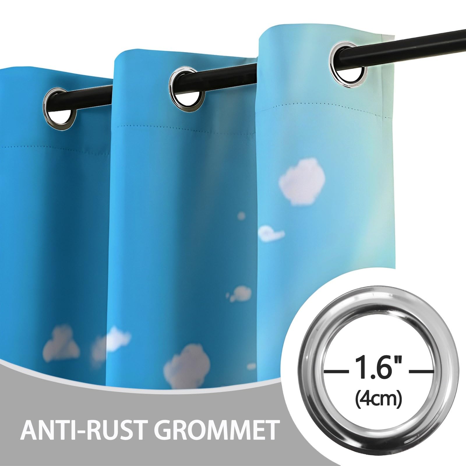 Blau Grün Verdunklungsgardinen mit Ösen Kälteschutz Thermogardine Hitzeschutz, H 200 x B 70 cm (2er Pack) Landschaft Tropischer Strand Berge Palmen Blickdichte Vorhänge für Wohnzimmer