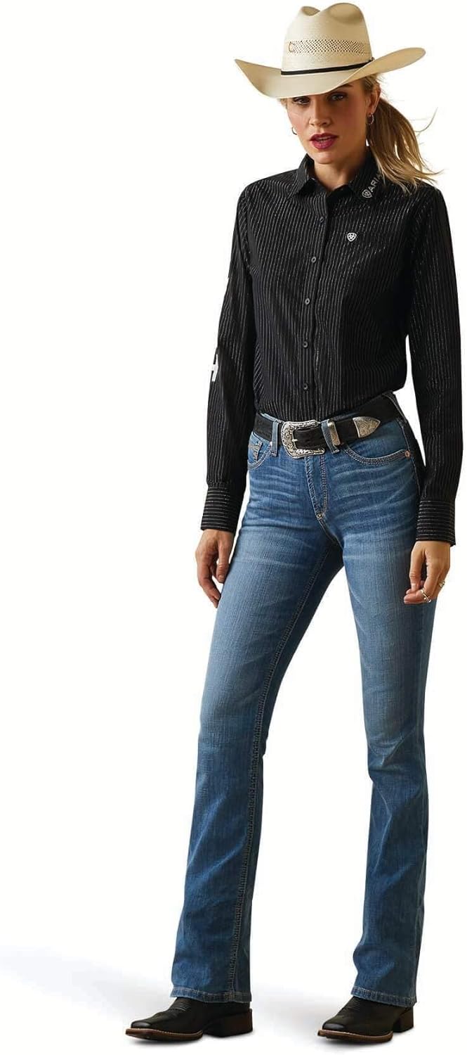 Ariat Female Team Kirby Stretch Shirt Black W/ Silver Lurex 3X