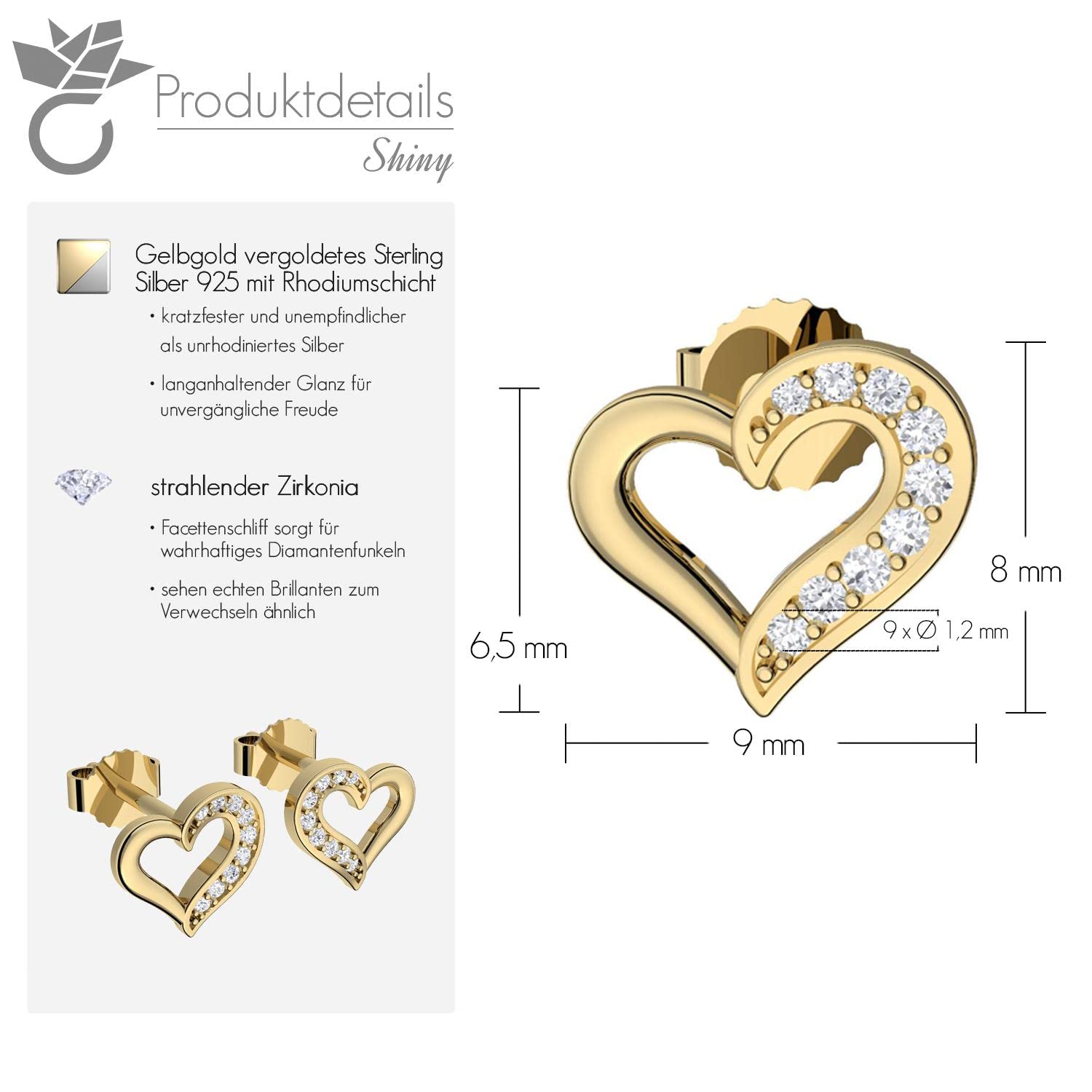 Herz Ohrringe Gold Stecker Damen Ohrstecker mit Zirkonia Silber 925 | hochwertig vergoldet Gratis Etui Gravur "Ich liebe Dich" Geschenke für Freundin Frauen Liebe Echt-Schmuck kein Edelstahl