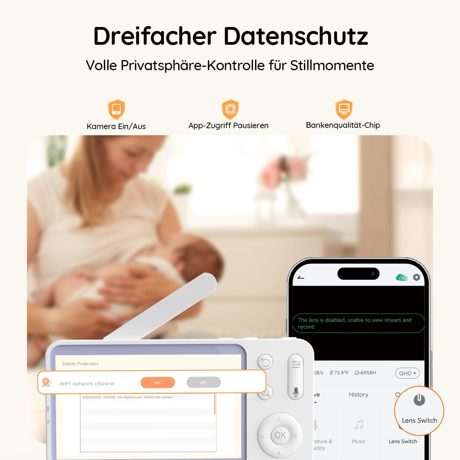 BOIFUN 2026 2K/3MP Babyphone mit Kamera WLAN, Nachtsicht ohne Sichtbares Licht, 5" Video Babyfon mit App, 360° Automatische Verfolgung, Weinen-, Bewegungs- und Geräuscherkennung, Temperaturerkennung