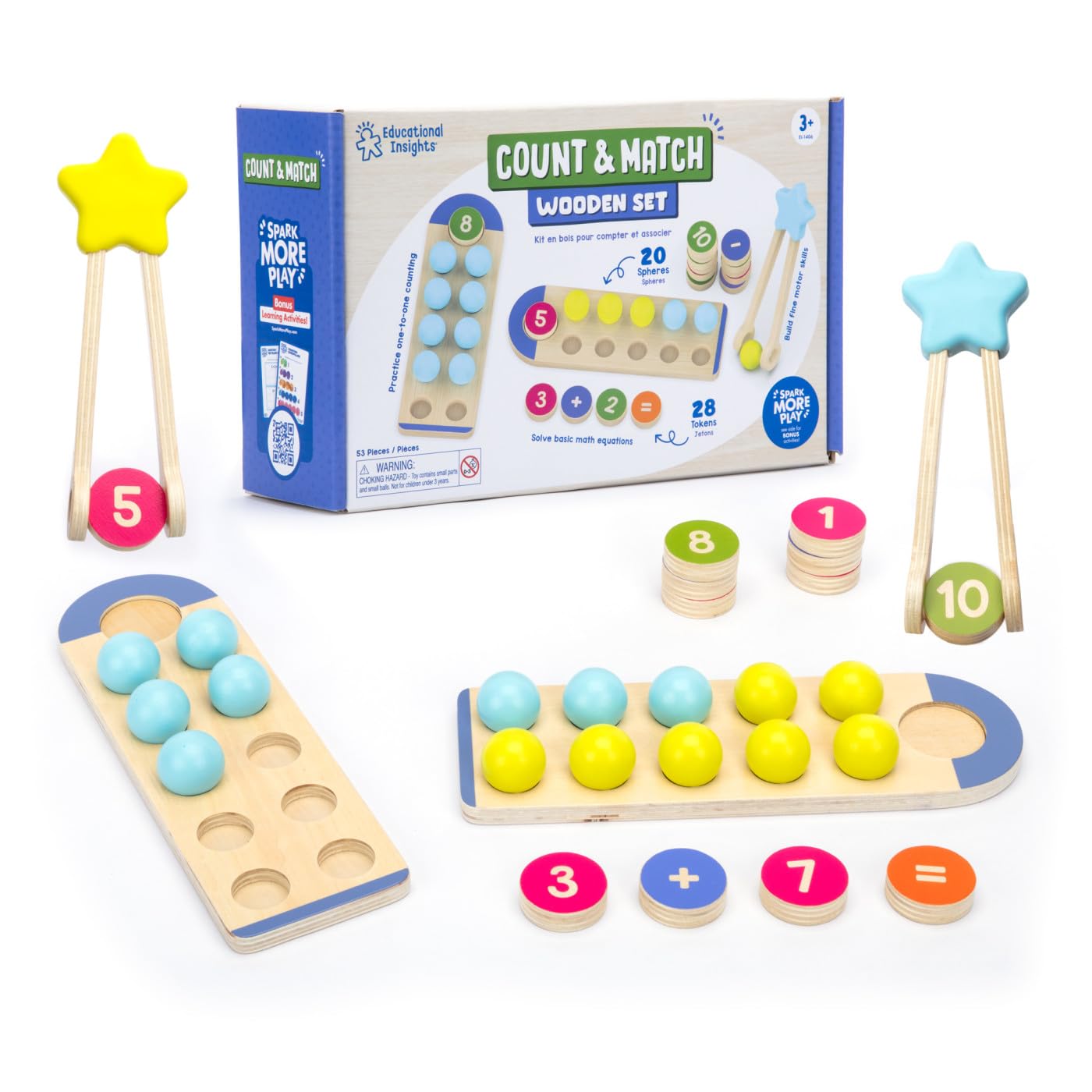 Learning Resources Count & Match Wooden Set, Preschool Maths Manipulatives, Toddler Learning Toys, Montessori Numbers, Wooden Counting Sets for Kids Ages 3+