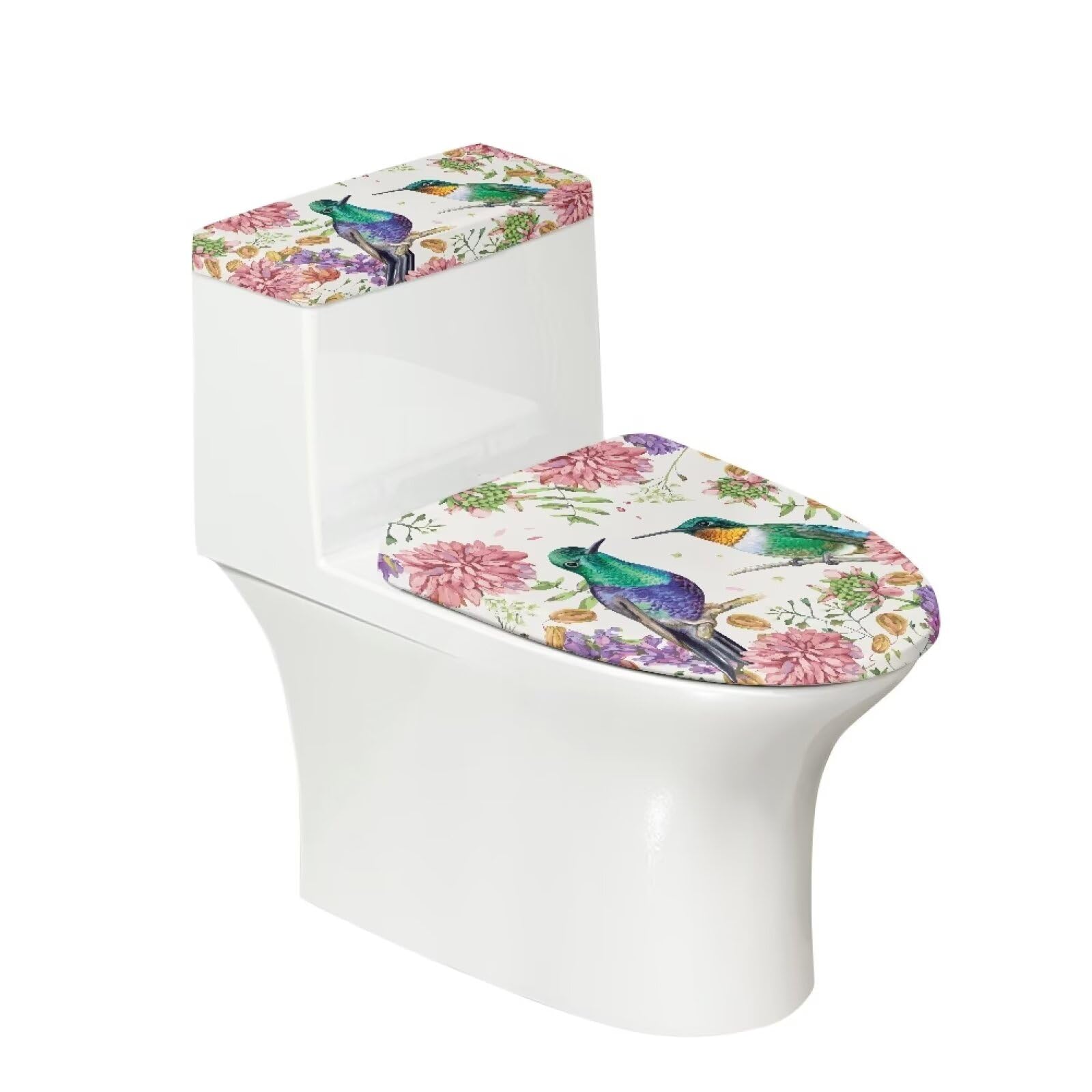 CREAMIC Hummingbird Toilet Lid Covers and Tank Cover Set 2Pcs Toilet Seat Cover and Tank Lid Covers Toilet Lid Cover Set for Bathroom Decor Machine Washable